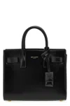 Saint Laurent Smooth Black Leather Mini Tote Handbag With Removable Shoulder Strap And Metal Hardware