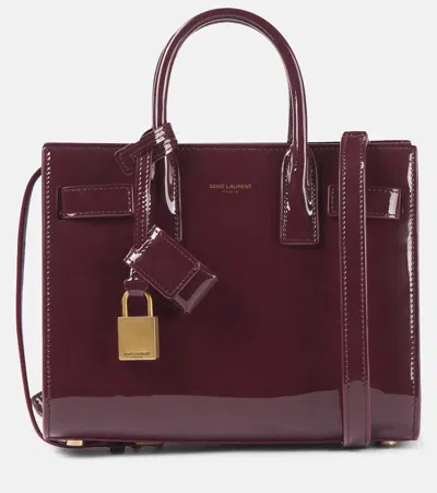 Saint Laurent Sac De Jour Nano Patent Leather Tote Bag In Burgundy