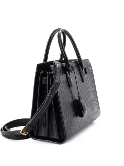 Pre-owned Saint Laurent Sac De Jour Nm Bag Crocodile Embossed Leather Baby Tote Bag In Black