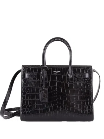 Pre-owned Saint Laurent Sac De Jour Nm Bag Crocodile Embossed Leather Baby Tote Bag In Black