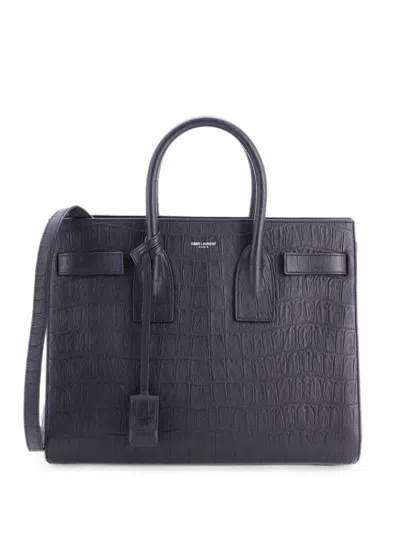 Pre-owned Saint Laurent Sac De Jour Nm Bag Crocodile Embossed Leather Small Satchel In Black