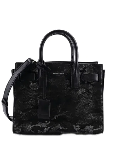 Pre-owned Saint Laurent Sac De Jour Nm Bag Printed Suede And Leather Nano Shoulder Bag In Black