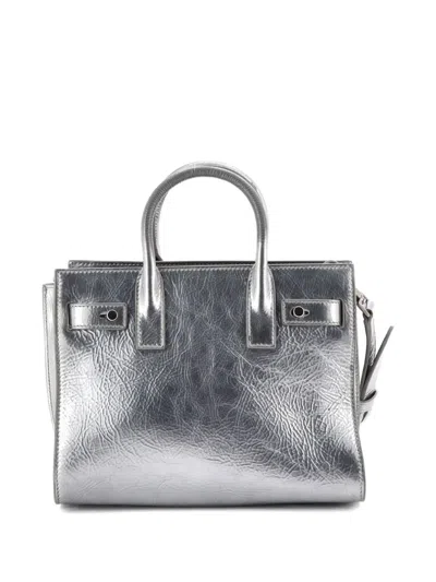 Pre-owned Saint Laurent Sac De Jour Souple Bag Crinkled Glazed Leather Nano Tote Bag In Silver