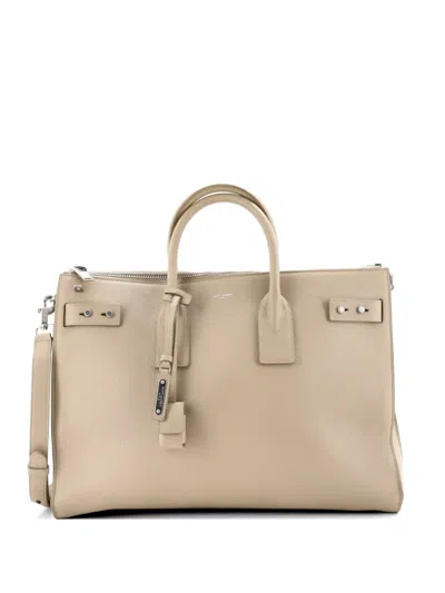 Pre-owned Saint Laurent Sac De Jour Souple Bag Leather Large Satchel In Neutral