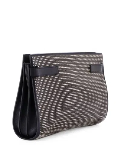 Pre-owned Saint Laurent Sac De Jour Studded Leather Medium Clutch Bag In Black