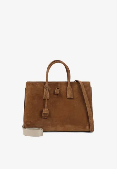 Saint Laurent Sac De Jour Suede Tote Bag In Brown