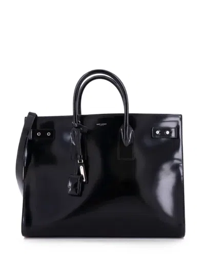 Pre-owned Saint Laurent Sac De Jour Thin Bag Patent Large Tote Bag In Black