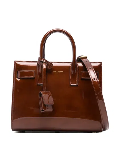 Pre-owned Saint Laurent Sac Du Jour Leather Tote Bag In Brown