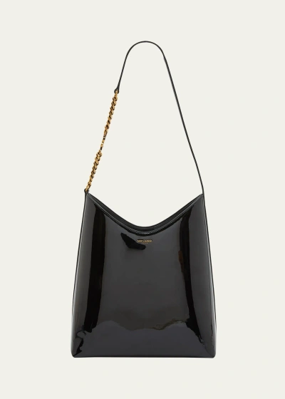 Saint Laurent Sac Patent Leather Hobo Bag In Black