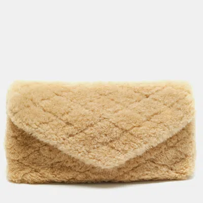 Pre-owned Saint Laurent Sade Beige Puffer Lamb Fur Envelope Clutch