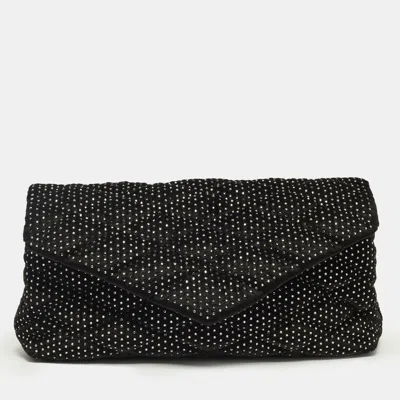 Pre-owned Saint Laurent Sade Envelope Crystal Studded Black Velvet Clutch