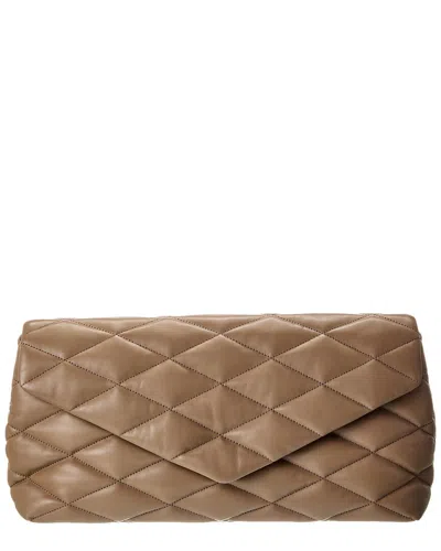 Saint Laurent Sade Puffer Envelope Leather Clutch In Brown