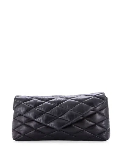 Pre-owned Saint Laurent Sade Puffer Envelope Quilted Leather Large Clutch Bag In Black