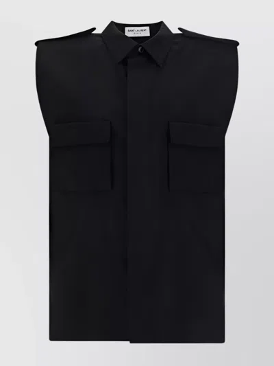 Saint Laurent Safari Shirt Sleeveless Chest Pockets In Black