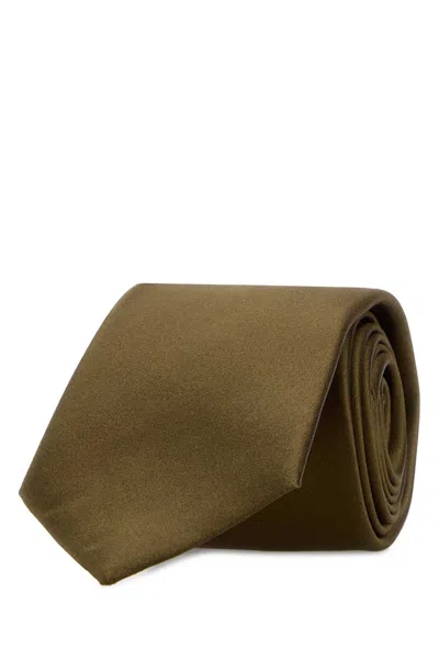 Saint Laurent Sage Green Satin Tie In Orange