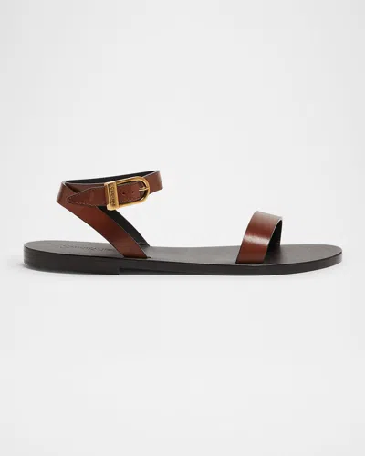 SAINT LAURENT SAHARA LEATHER ANKLE-STRAP SANDALS