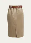 Saint Laurent Jupe Saharienne Gabardine De Coton Mercerisee In Mokachoc