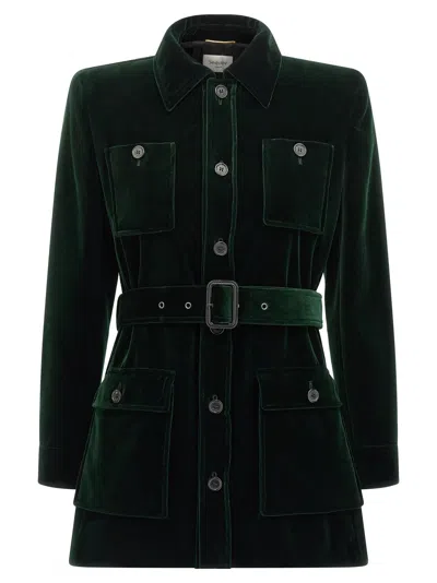 Saint Laurent Saharienne Belted Cotton Velvet Jacket In Black