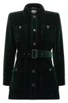 Saint Laurent Velvet Safari Jacket Belted Waist In Green