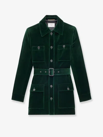 Saint Laurent Sahariana Velvet Blazer In Green
