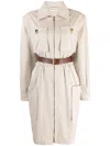 Saint Laurent Saharienne Belted Cotton Dress In Neutral