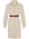 Saint Laurent Saharienne Belted Cotton Dress In Nude & Neutrals