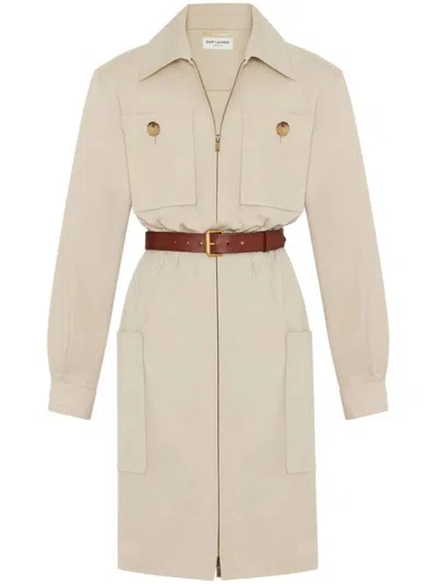 SAINT LAURENT SAHARIENNE BELTED COTTON DRESS