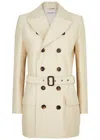 Saint Laurent Double-breasted Belted Cotton And Wool-blend Tweed Jacket In Off White