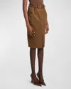 Saint Laurent Belted Cotton Pencil Skirt In Ebano