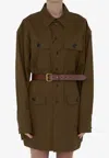Saint Laurent Camel Brown Saharienne Belted Shirt In Brown