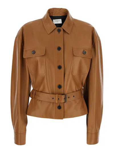 Saint Laurent Saharienne Brown Jacket With Pointed Collar And Adjustable And Removable Waist Belt In Leather Woman
