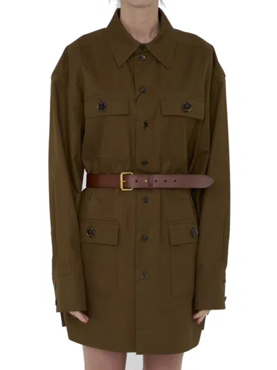 Saint Laurent Saharienne Buttoned Belted Shirt In Brown