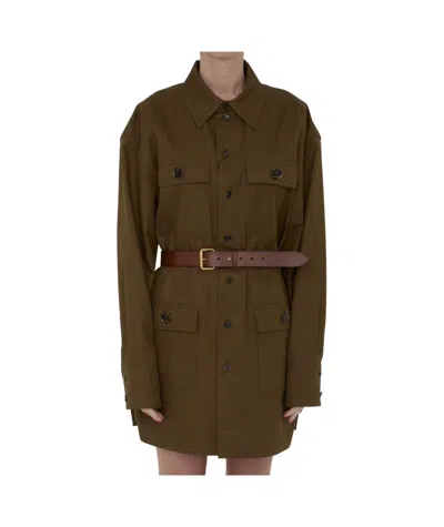 Saint Laurent Camel Brown Saharienne Belted Shirt