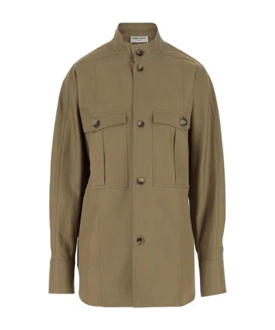 Saint Laurent Saharienne Buttoned Long-sleeved Shirt In Brown