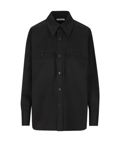 Saint Laurent Saharienne 斜纹布棉衬衫 In Black