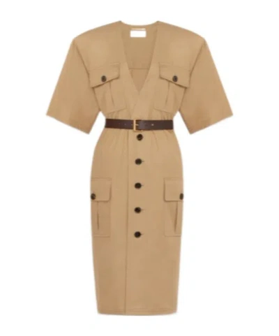 SAINT LAURENT SAINT LAURENT SAHARIENNE V-NECK SHORT-SLEEVED DRESS