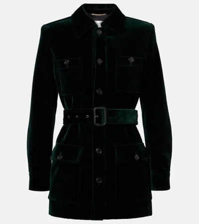 Saint Laurent Saharienne Cotton Velvet Jacket In Green