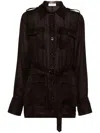 Saint Laurent Women Biologic Silk Dress With Belt At Waist