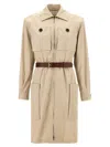 Saint Laurent Utility Dress With Belted Waist And Pockets In Beige