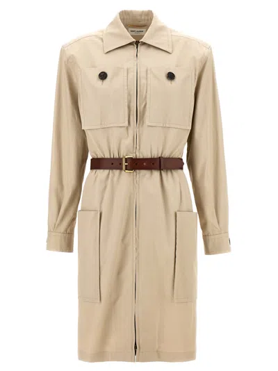 Saint Laurent Saharienne Dress In Beige