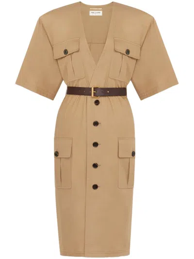 Saint Laurent Saharienne Dress In Brown