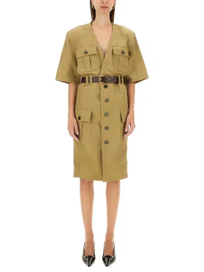 Saint Laurent "saharienne" Dress In Brown