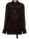 Saint Laurent Women Biologic Silk Dress With Belt At Waist In Brown