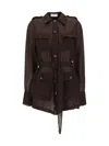 Saint Laurent Women Biologic Silk Dress With Belt At Waist In Chocolat