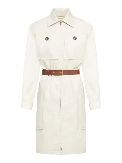 Saint Laurent Saharienne Dress In Mastic Clair