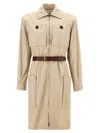 Saint Laurent Utility Dress With Belted Waist And Pockets In Neutral