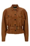 Saint Laurent Saharienne Brown Jacket With Pointed Collar And Adjustable And Removable Waist Belt In Leather Woman In Brown