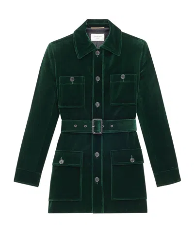 Saint Laurent Saharienne Jacket In Velvet In Green