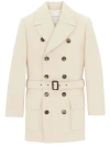 Saint Laurent Double-breasted Belted Cotton And Wool-blend Tweed Jacket In Yellow
