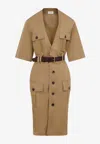 Saint Laurent Saharienne Dress In Beige